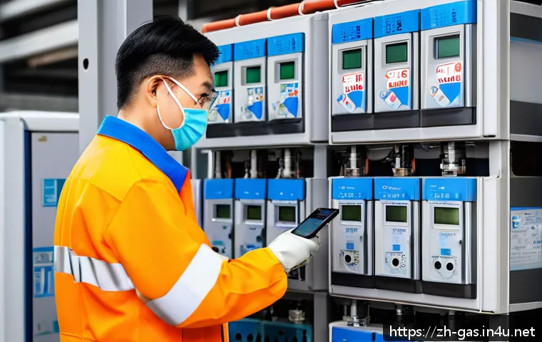 가스 자격증 보유자의 퇴사 후 재취업 사례 - A professional Chinese gas equipment maintenance engineer wearing a safety uniform and protective gl...