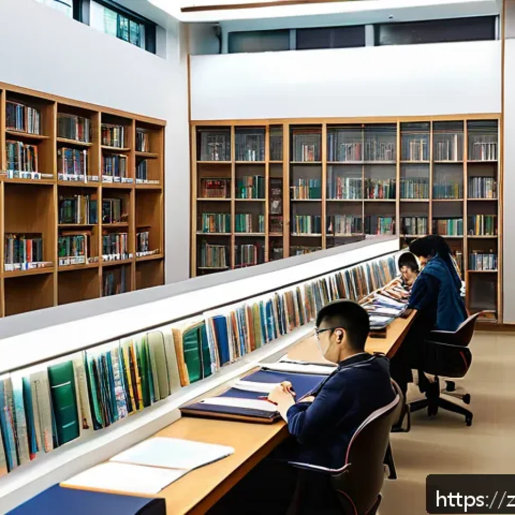 가스 자격증 공부에 적합한 장소 추천 - A modern library study room in a Chinese city, featuring rows of neatly arranged fixed desks with co...