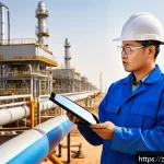 가스 자격증 소지자의 해외 취업 기회 - A professional natural gas technician in safety gear, including flame-resistant coveralls and a hard...
