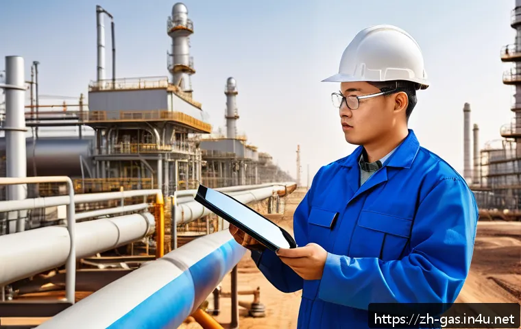 가스 자격증 소지자의 해외 취업 기회 - A professional natural gas technician in safety gear, including flame-resistant coveralls and a hard...