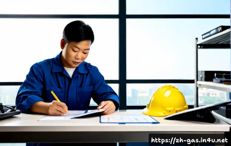 가스 관련 자격증 복수 취득 전략 - Photorealistic career planning scene for multiple gas industry certifications, confident adult techn...