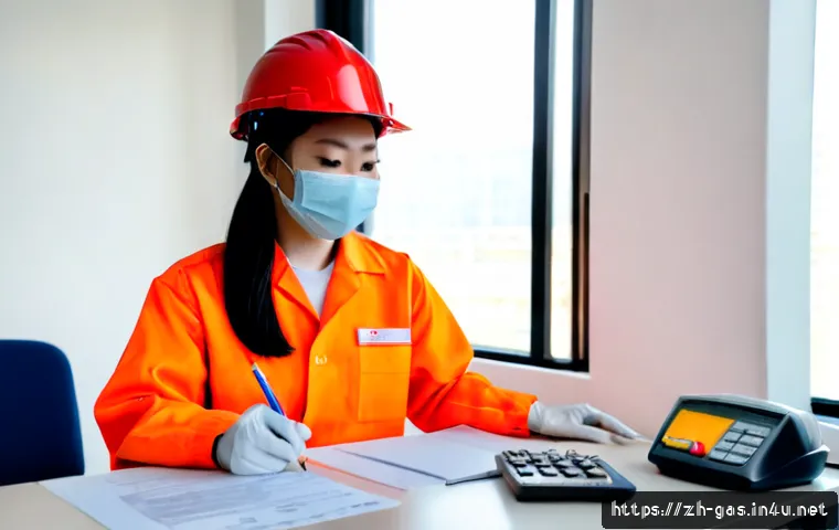 가스 자격증 합격을 위한 모의시험 활용법 - Photorealistic study scene of an adult East Asian technician candidate taking a gas safety certifica...
